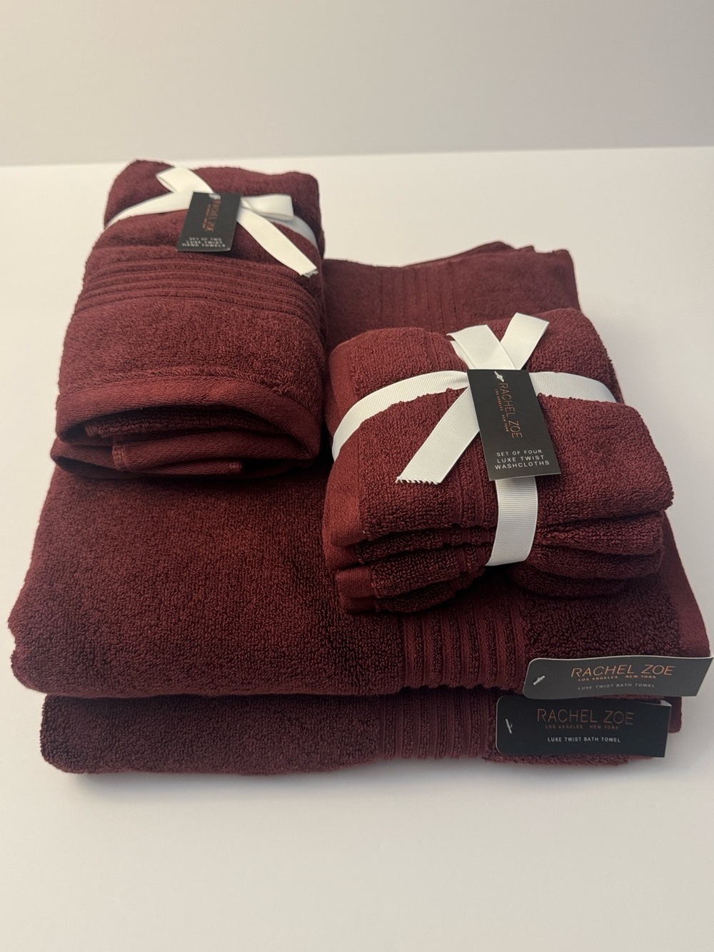 8pc RACHEL ZOE Luxe Twist Bath Towel Set - MERLOTMG - Cotton/Rayon From Bamboo